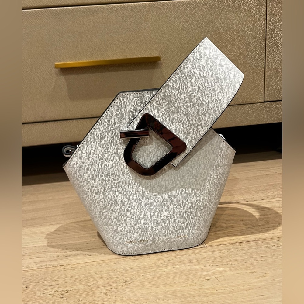 Danse Lente white grained leather mini Johnny bucket bag silver hardware